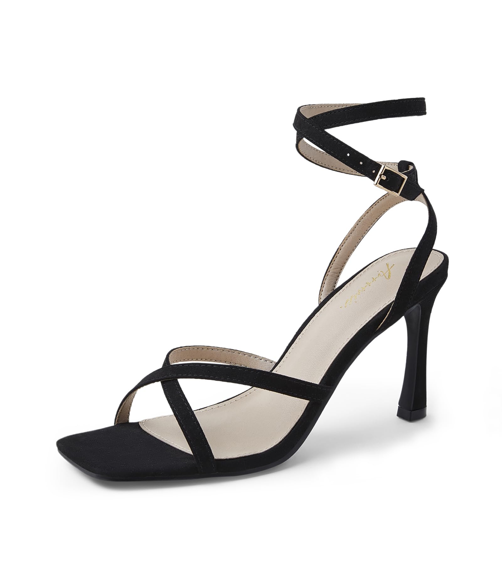 SIZE: 39.5 - Arromic High Heels for Women Strappy Stilettos Heels Square Open toe Heeled Sandals Buckle Ankle Strap Heels Sexy Wedding Dress Heels Shoes - 3inch Black