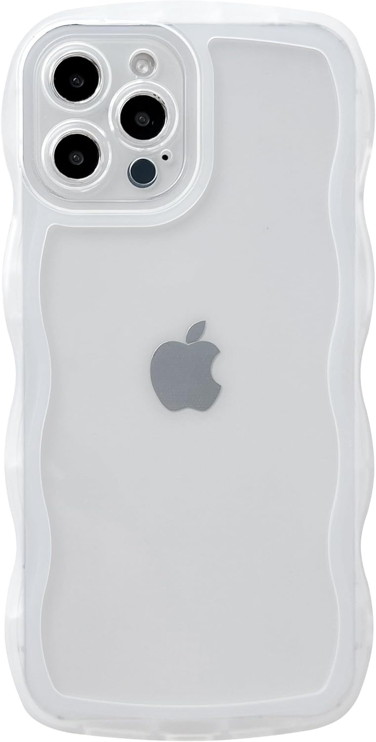 CEKKIENA Phone Case for iPhone 15 Pro Max 6.7 Inch Clear TPU Cover Case Clear Wave Cute Design Soft Flexible Protective Sleeve Case for (White Clear)