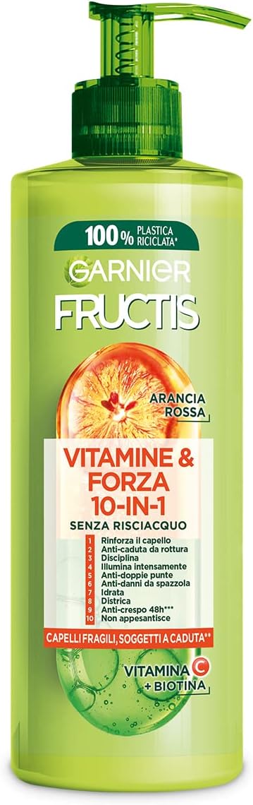 Garnier Fructis Vitamins & Forza Routine Set with Shampoo, Balm, 10-in-1 Treatment and Anti-Fall Serum, for Smooth Hair and Breakage, Ruched Formula with Vitamins 400ml