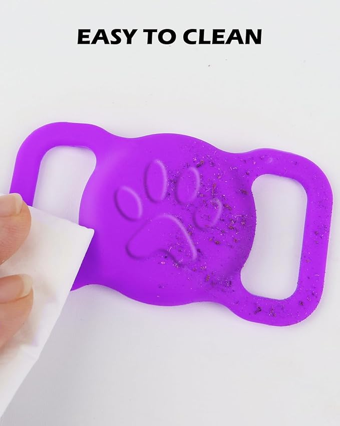 Dynmeow Airtag Dog & Cat Collar Holder – Anti-Lost Silicone Holder for 3/8" & 5/8" Collars, Purple, Size S (1 Pack)