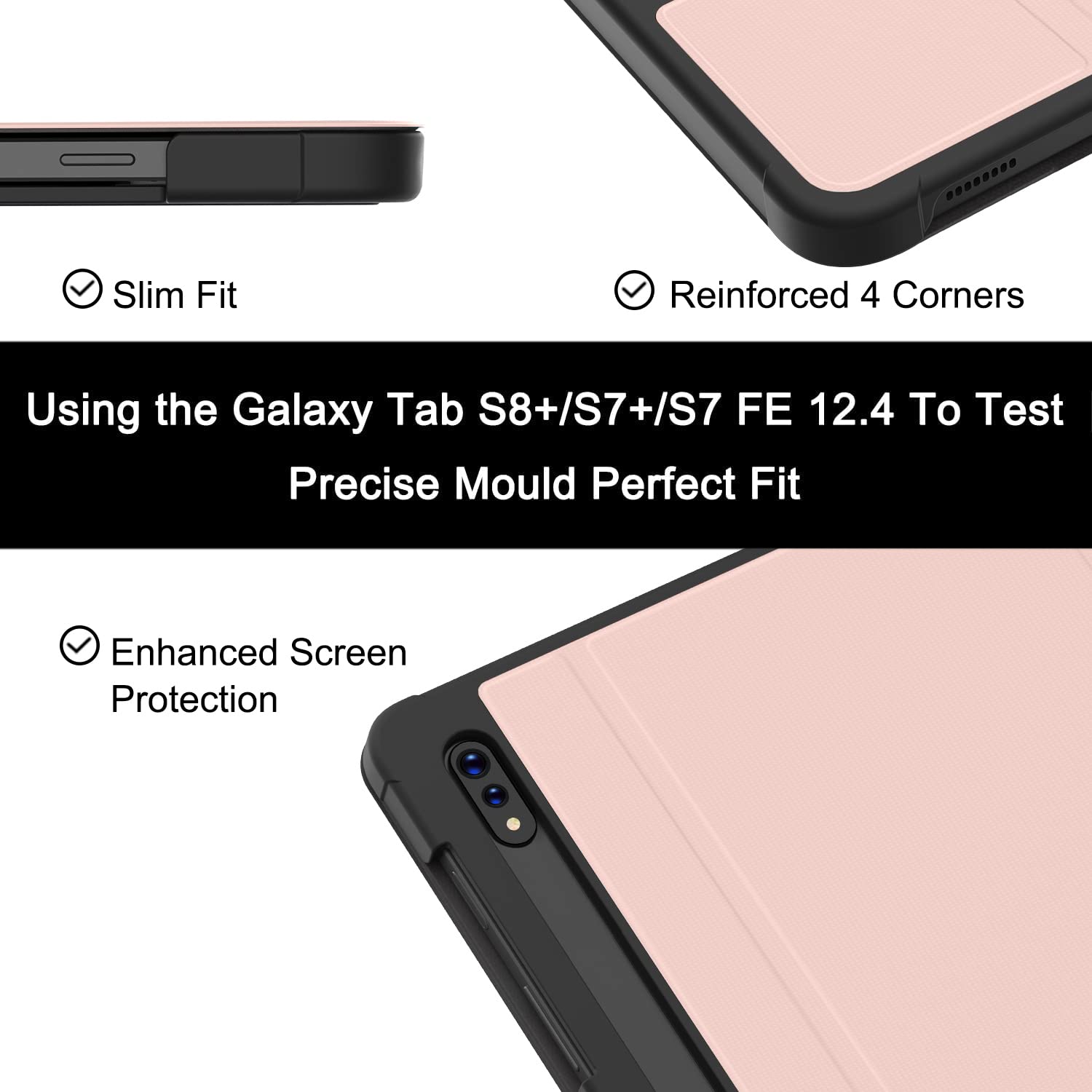 Soke Samsung Tab S7 Plus 12.4''case [-T970/T975/T976/T978] with S Pen Holder, Pink