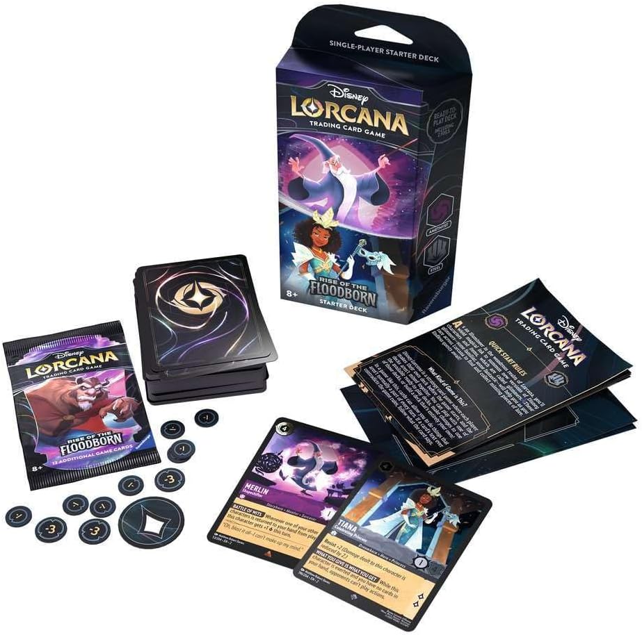 Ravensburger Disney Lorcana TCG: Rise of The Floodborn - Amethyst & Steel Starter Deck | Engaging Trading Card Game | Exciting Collection of Disney Artwork | Family-Friendly Fun | Ages 8 and Up