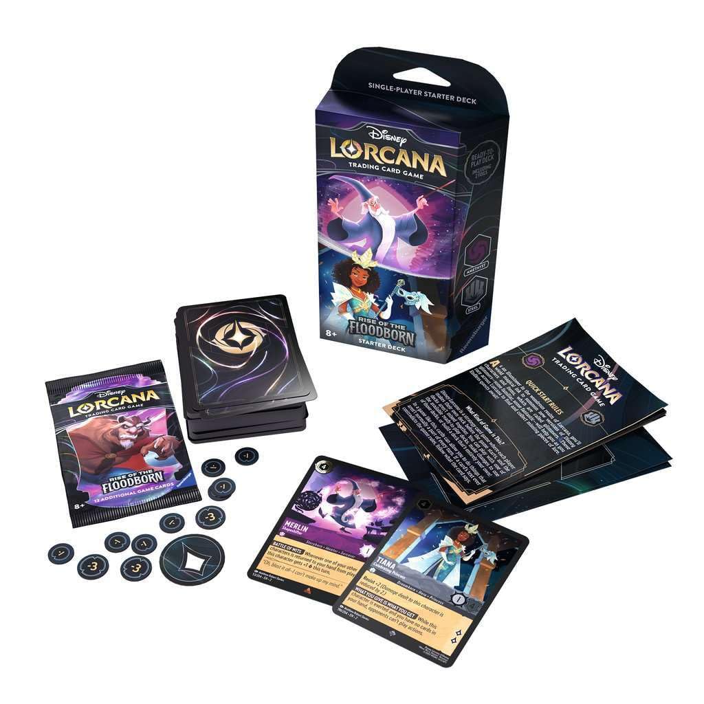 Ravensburger Disney Lorcana TCG: Rise of The Floodborn - Amethyst & Steel Starter Deck | Engaging Trading Card Game | Exciting Collection of Disney Artwork | Family-Friendly Fun | Ages 8 and Up