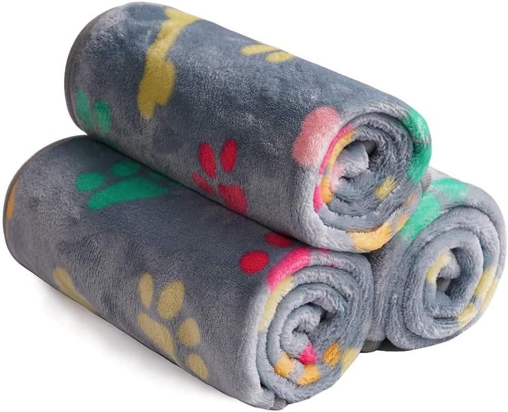 Pet Blanket, 1 Pack 3 Blankets Super Soft Coral Fleece Blanket Fluffy Premium Fleece Pet Blanket Flannel Throw for Dog Puppy Cat (Bone Paw, 40x60cm/15.74x23.62 inches)