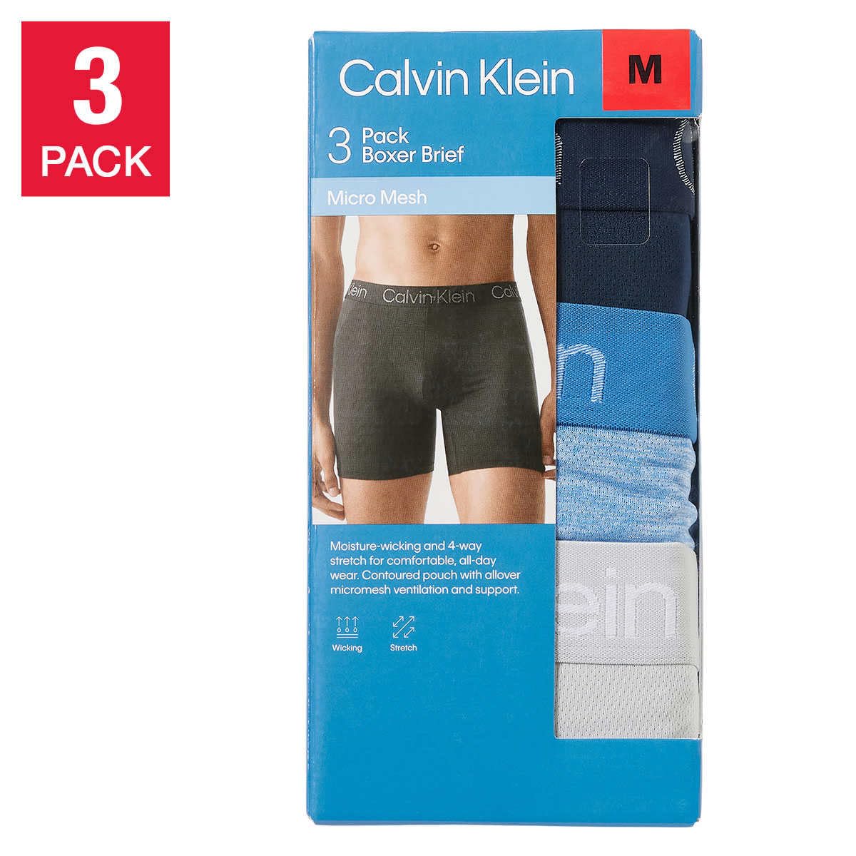 SIZE L - Calvin Klein Men's Micro Mesh Boxer 4-way Stretch, 3-pack (US, Alpha, Regular, BLUE)