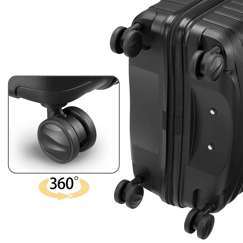 Set of 4 Hard Suitcases with Ultra Shock Resistant Polypropylene Beauty Case, Telescopic Handle Trolley and Easy Roll Wheels, Reinforced Code Lock and Modern Design, Black, 78 × 52,5 × 29,5