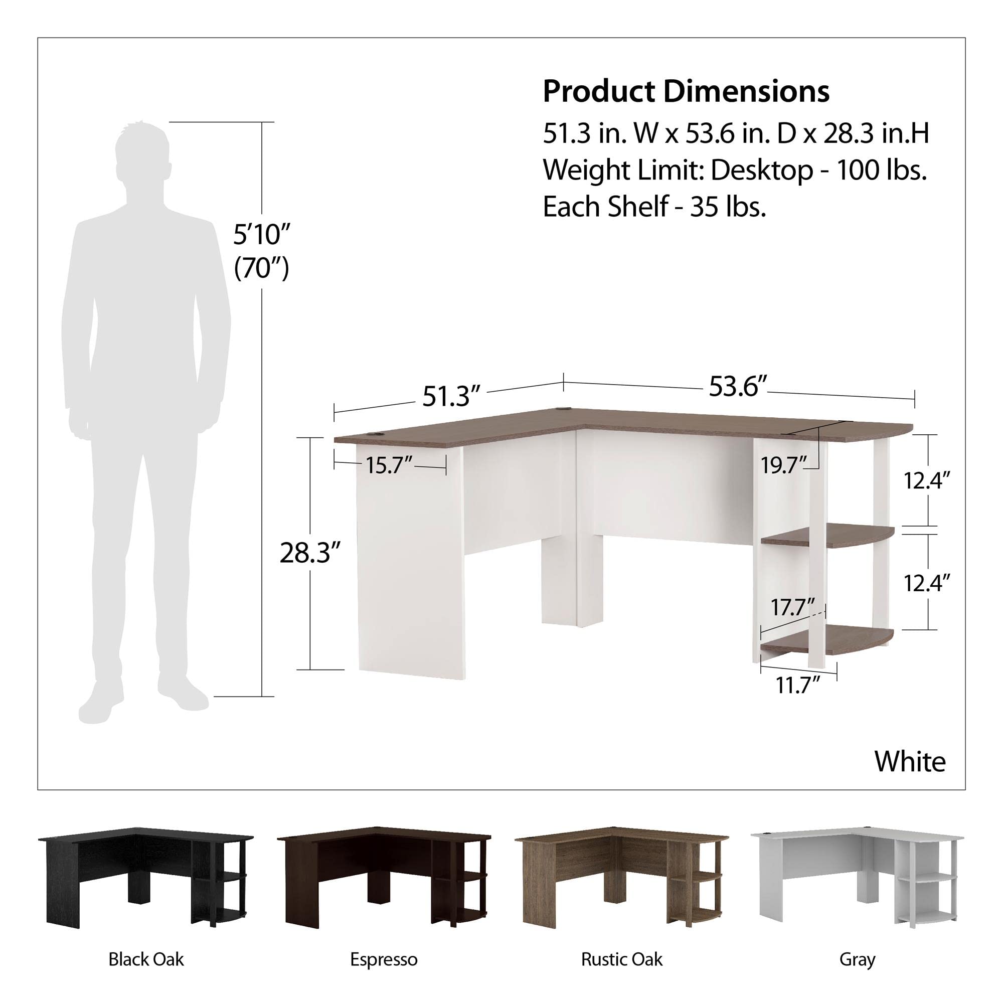 Ameriwood Home Dakota L-Desk with Bookshelves, Dove Gray