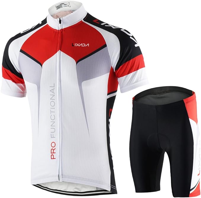 Lixada Men's Cycling Jersey Set Bicycle Short Sleeve Set Quick-Dry Breathable Shirt with 3D Cushion Shorts Padded