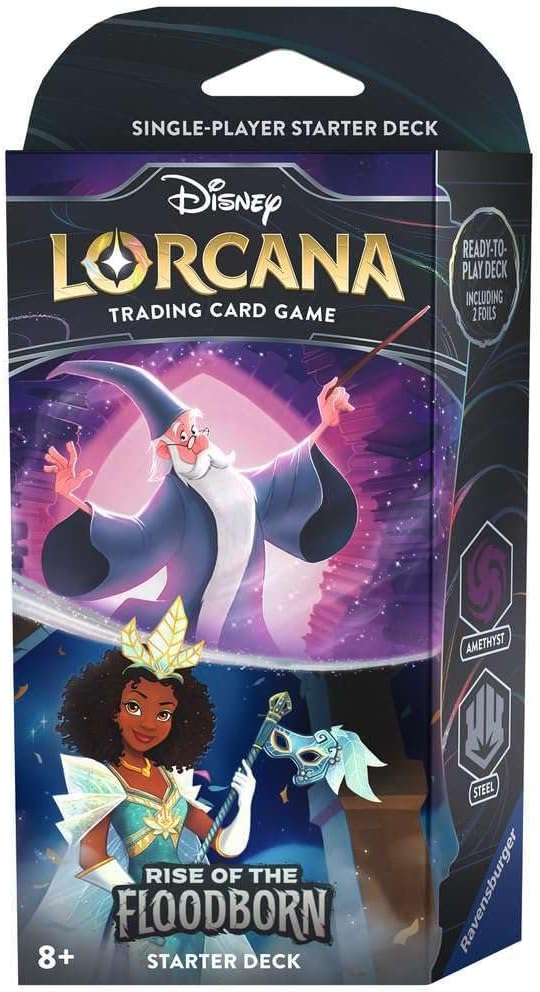 Ravensburger Disney Lorcana TCG: Rise of The Floodborn - Amethyst & Steel Starter Deck | Engaging Trading Card Game | Exciting Collection of Disney Artwork | Family-Friendly Fun | Ages 8 and Up