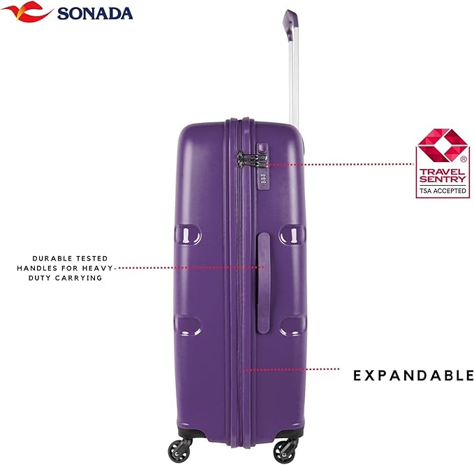 Sonada Unbreakable Luggage TSA Approved, ANTI Theft Double Zipper Suitcase for Travel, 4 Double Wheel (Set of 4, Acai Purple)