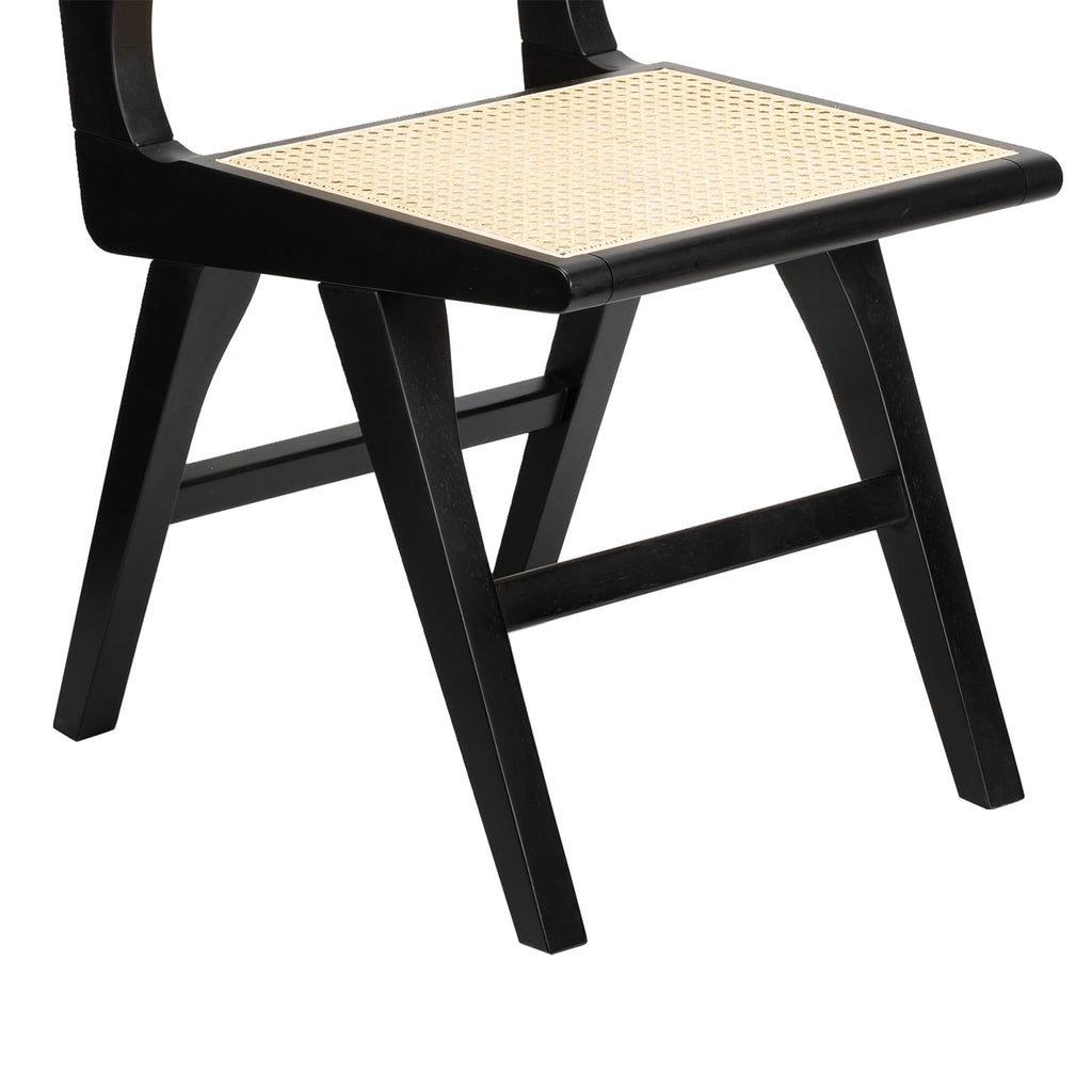 Accent Chair Dining Chairs Set of 2, Solid Wood Frame Boho Rattan Chair, Mid Century Modern Accent Chairs for Living Room Bedroom Dining Room Kitchen (Black)