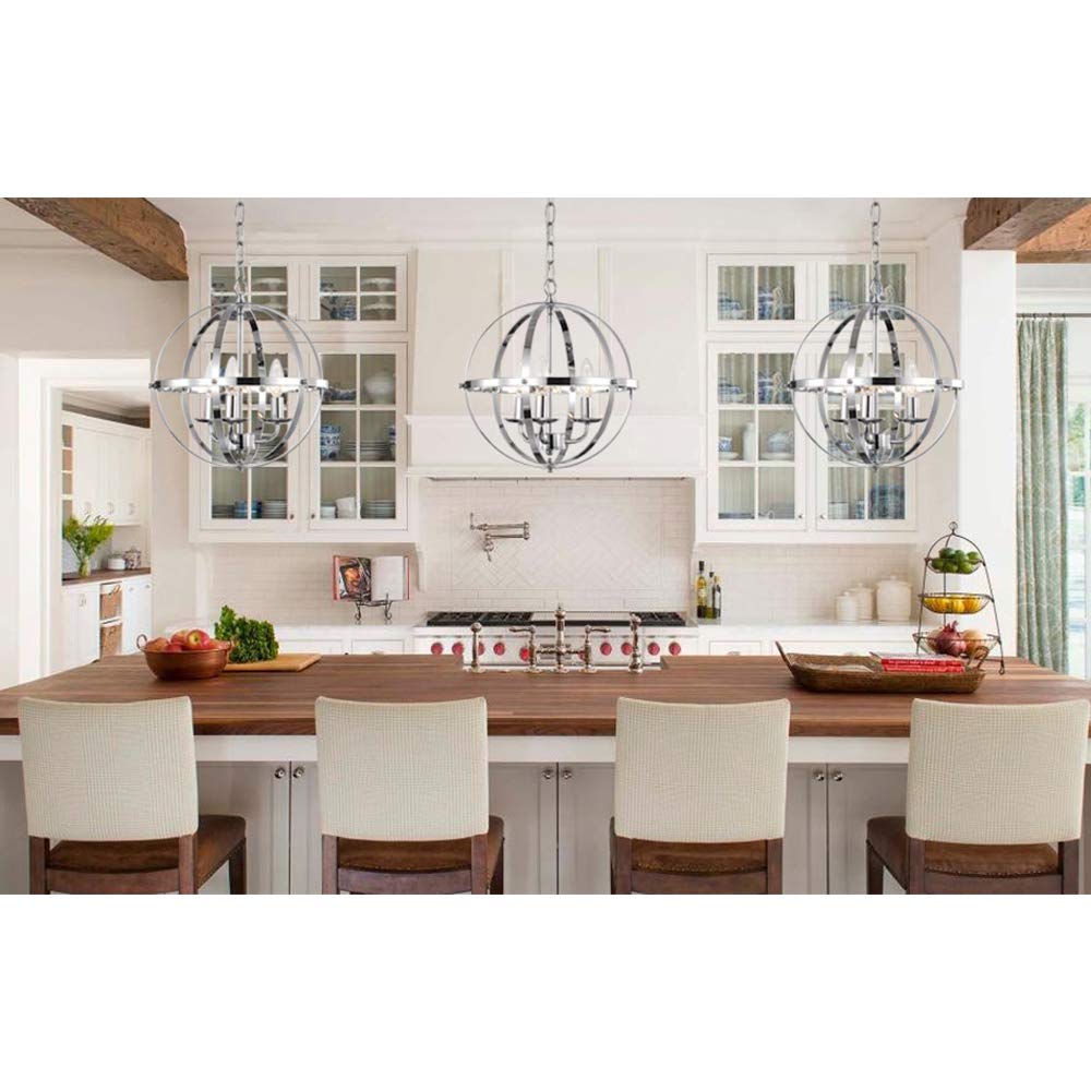 Chrome Chandelier Lighting Industrial Globe Chandeliers 3 Light Metal Ceiling Light Fixture 17176