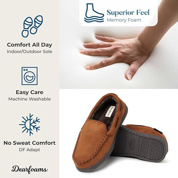 Dearfoams Men's Breathable Memory Foam Indoor Outdoor Keaton Moccasin Slipper with Wide Widths