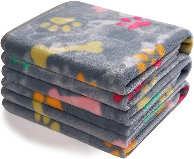 Pet Blanket, 1 Pack 3 Blankets Super Soft Coral Fleece Blanket Fluffy Premium Fleece Pet Blanket Flannel Throw for Dog Puppy Cat (Bone Paw, 40x60cm/15.74x23.62 inches)