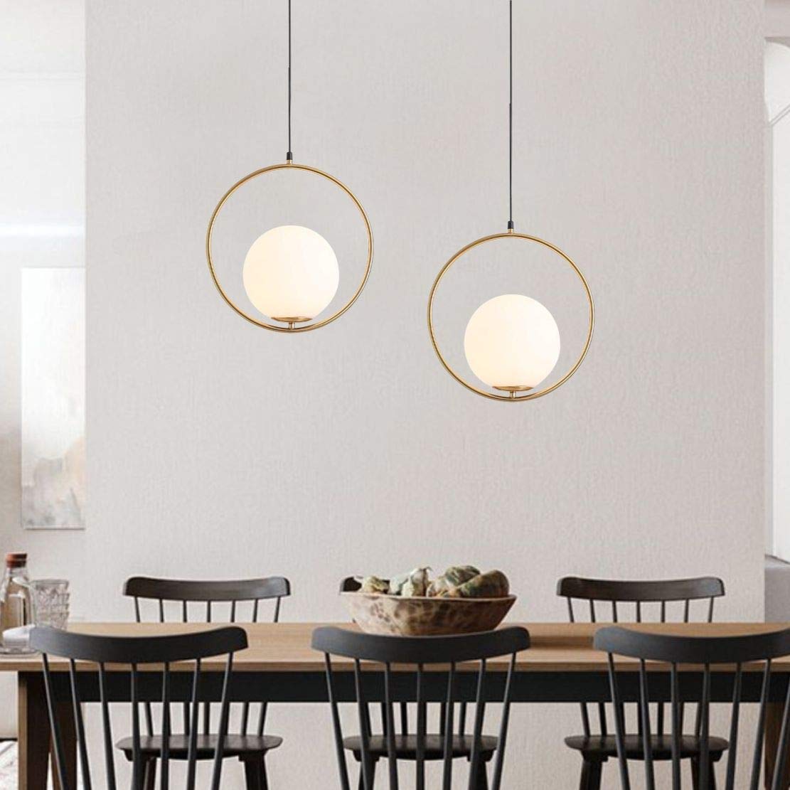 KCO Mid Century Modern Large Globe Pendant Light Fixture 1-Light Brushed Brass Gold