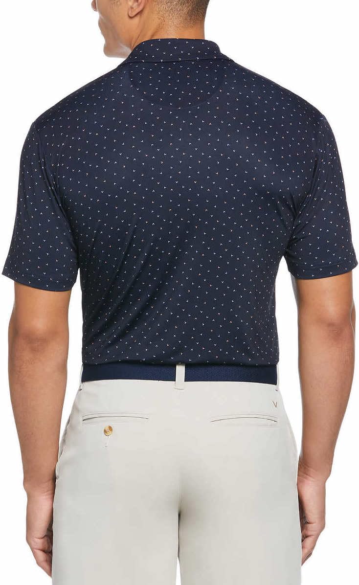 SIZE: M - Callaway Mens Lightweight Performance Polo (US, Alpha, Medium, Regular, Regular, Dark Blue Allover Logo Print)