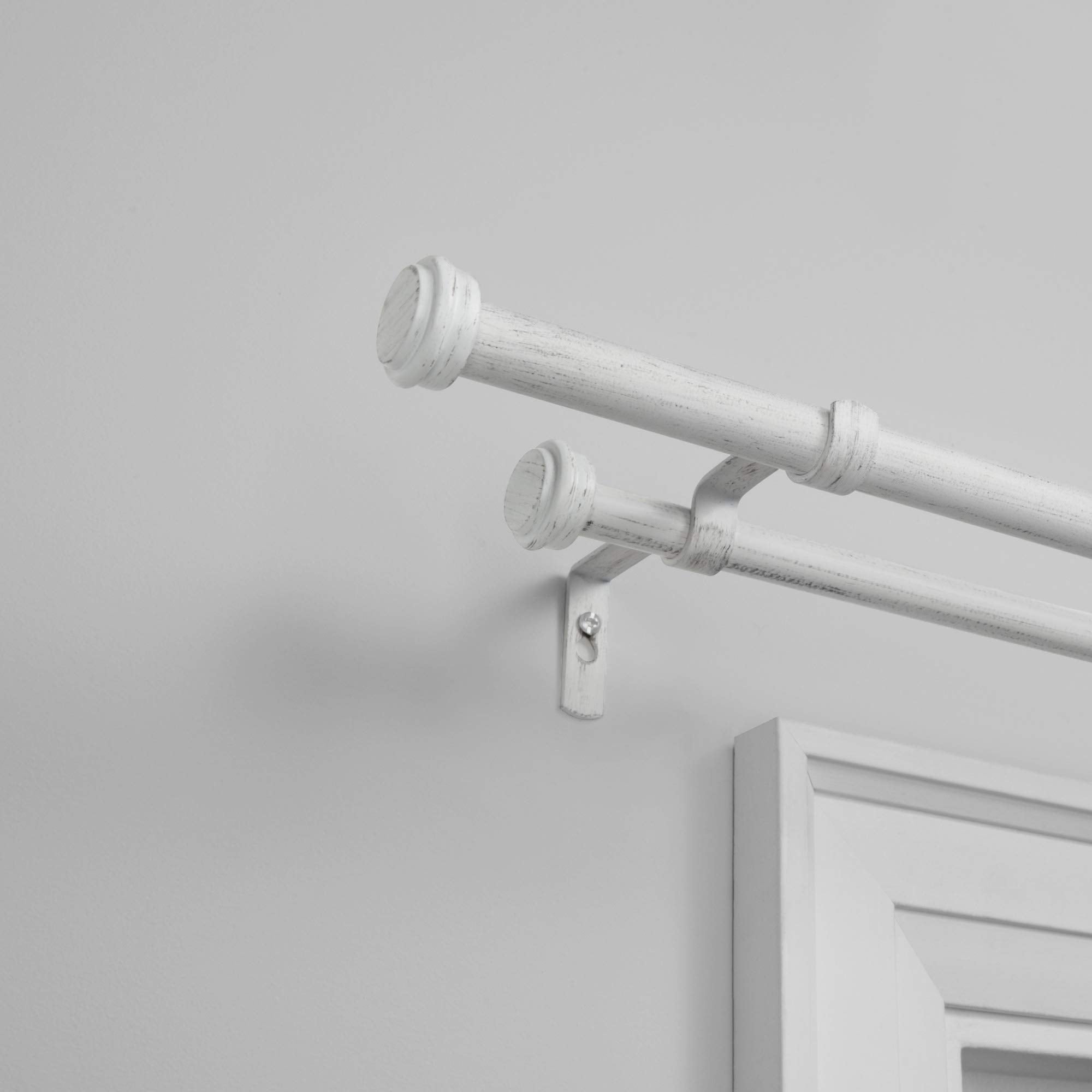 Exclusive Home Curtains ER1025-06 3672 Topper Double Curtain Rod and Finial Set, 36"-72", Distressed White