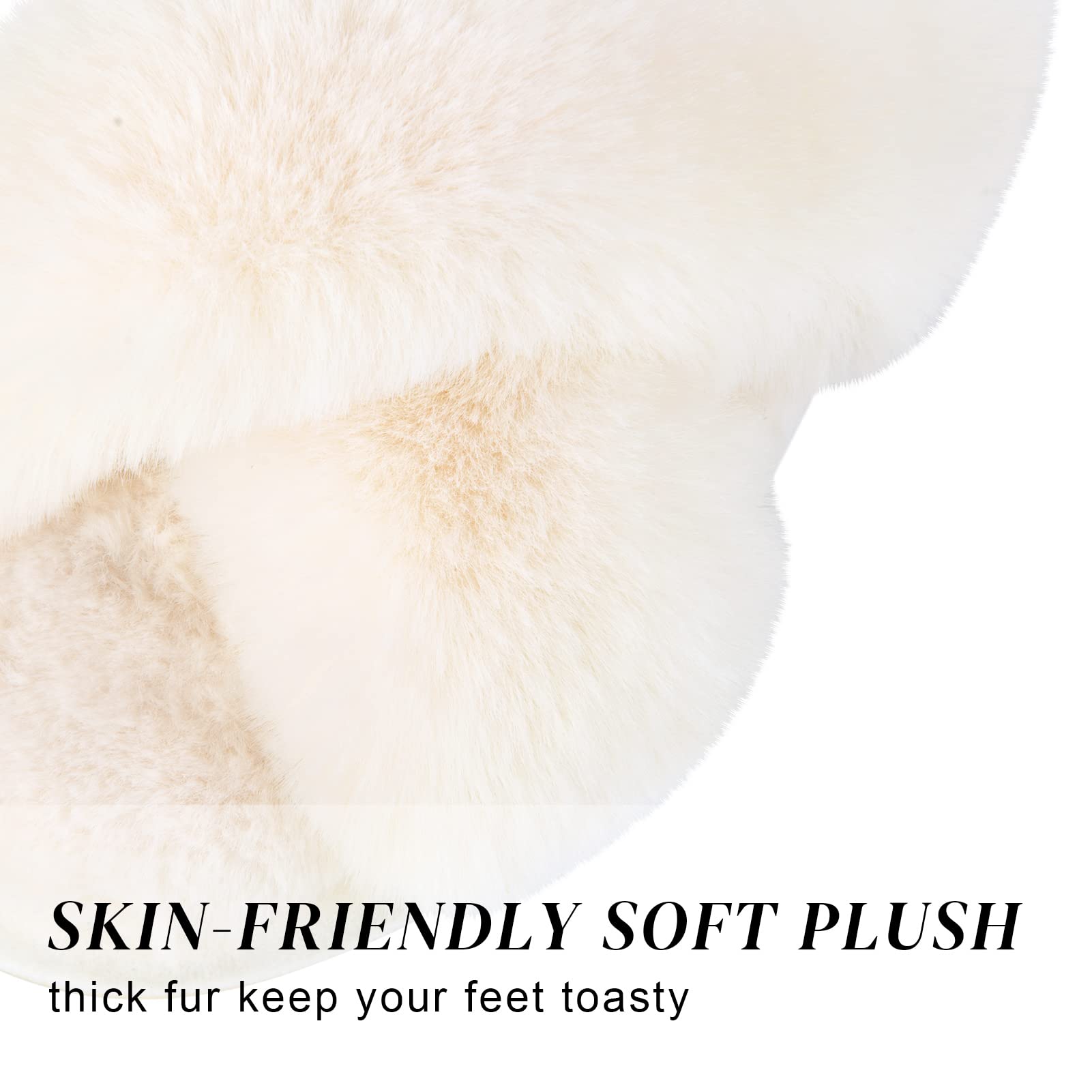 SIZE: 38-39 - Women's Cross Band Slippers Soft Plush Furry Cozy Open Toe House Shoes Indoor Outdoor Faux Rabbit Fur Warm Comfy Slip On Breathable (off-white)