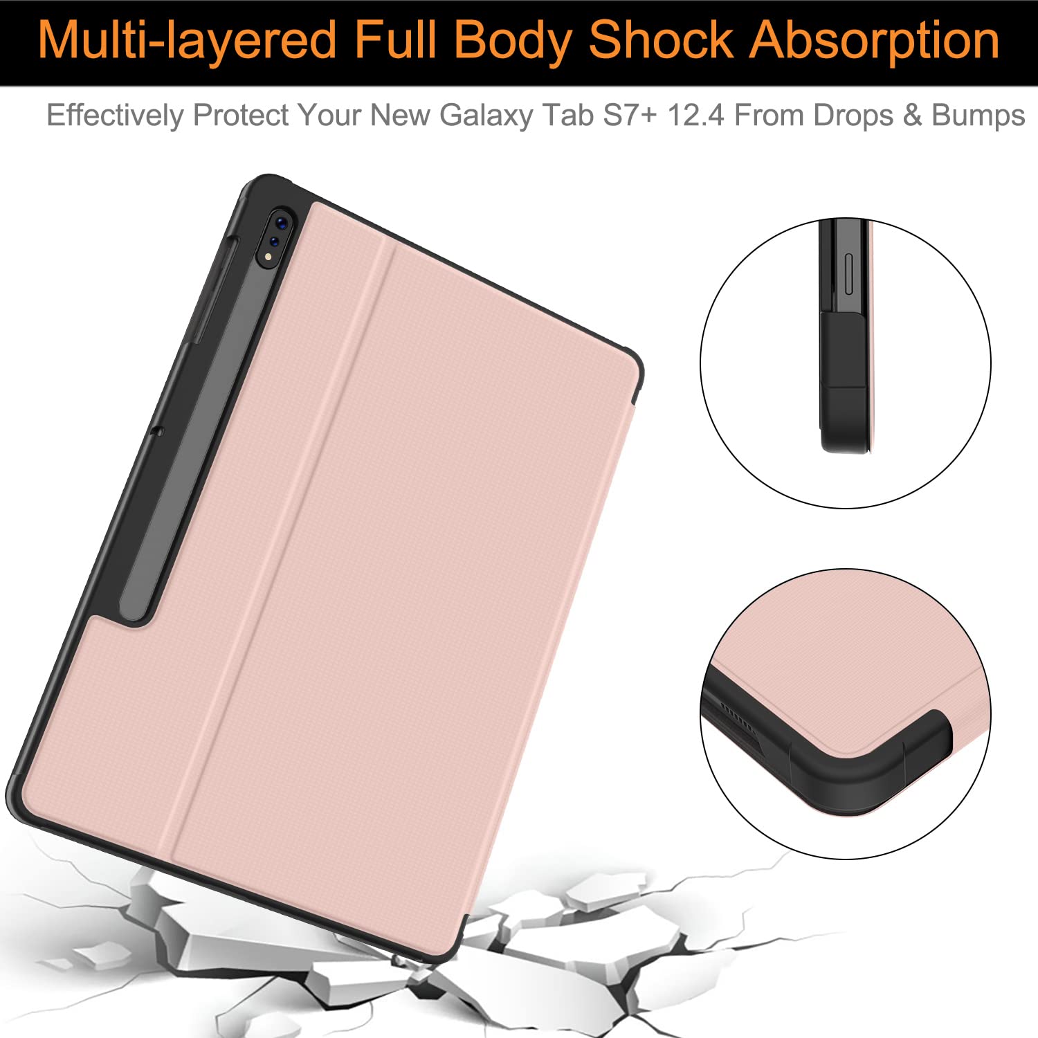 Soke Samsung Tab S7 Plus 12.4''case [-T970/T975/T976/T978] with S Pen Holder, Pink