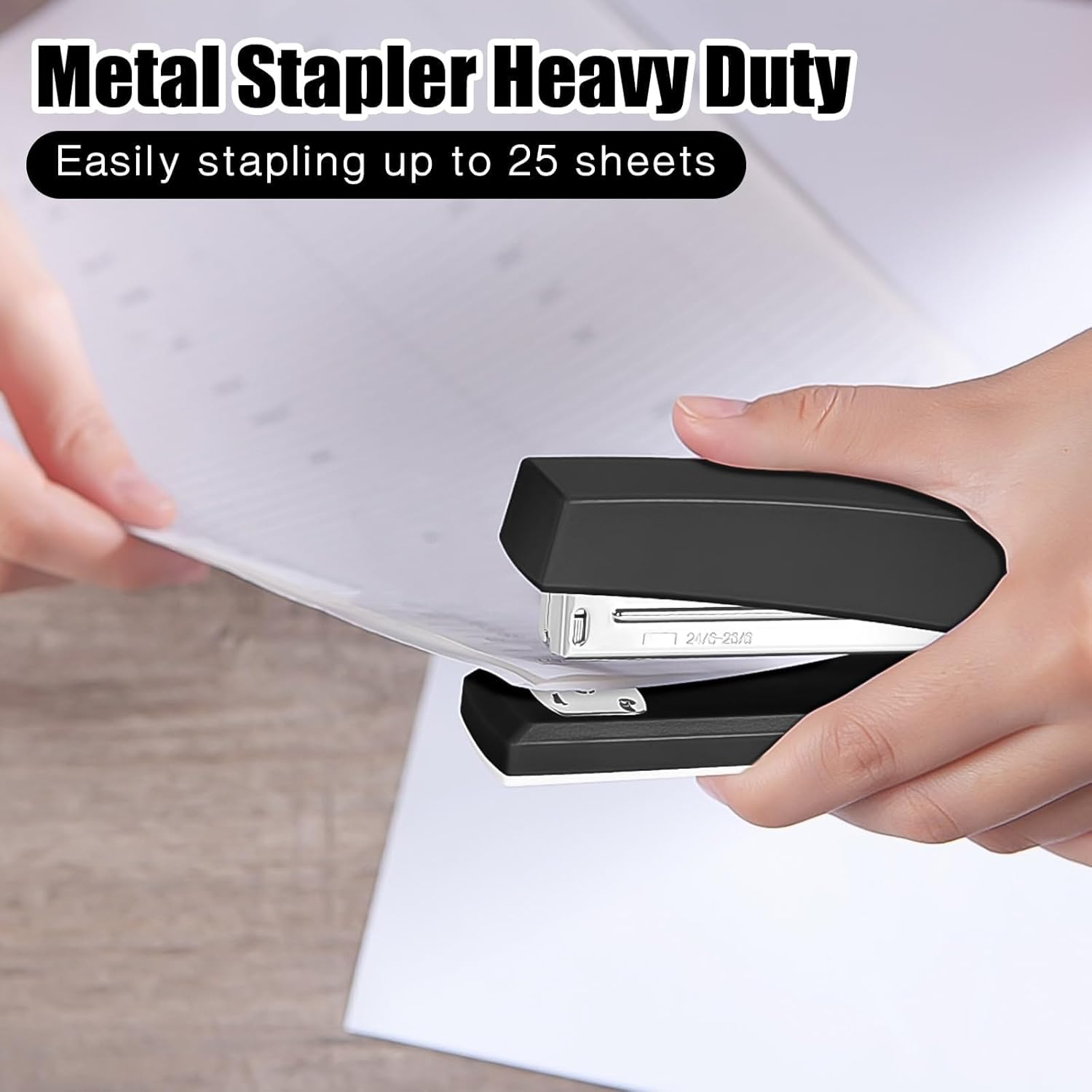 Heavy-Duty 25-Sheet Desk Stapler – Non-Slip Office Stapler (Black)