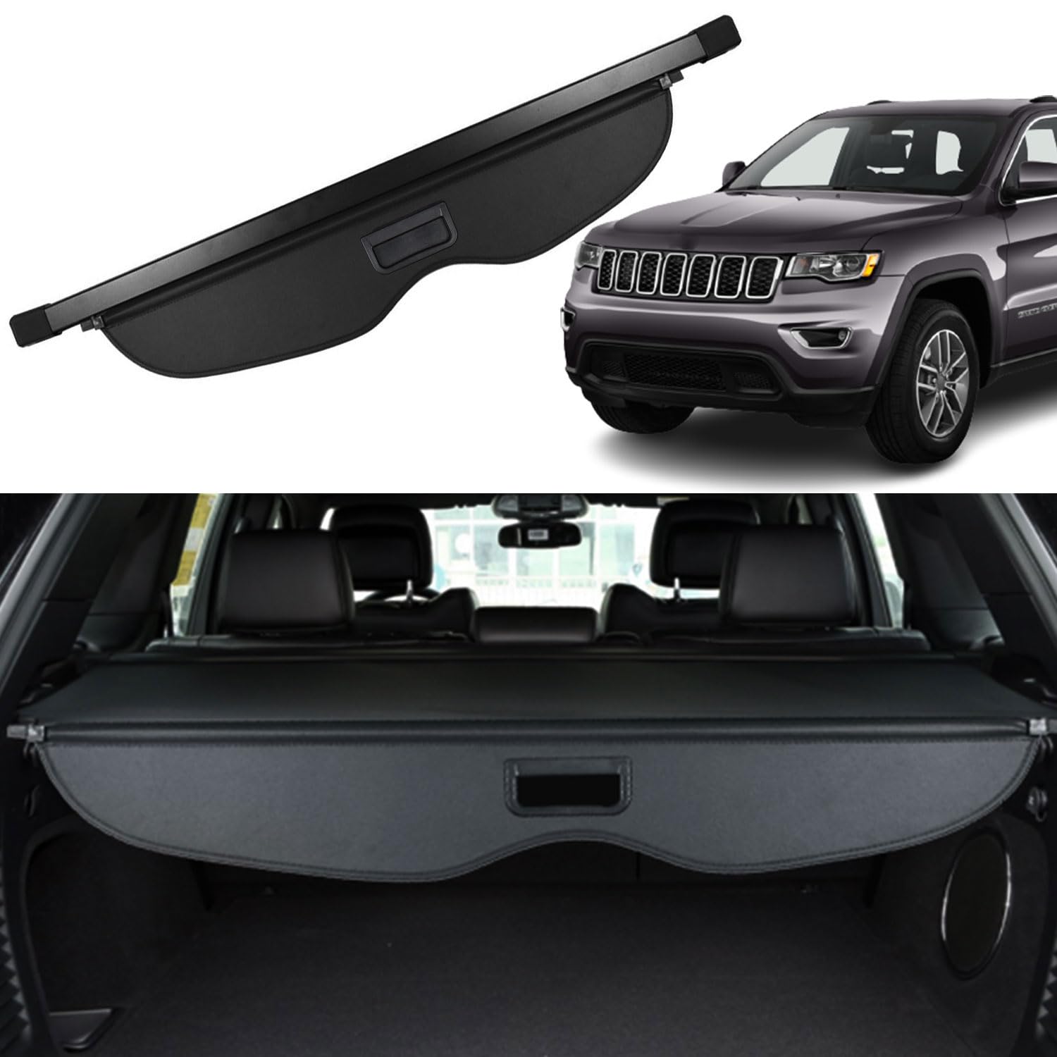 غطاء صندوق خلفي أسود قابل للسحب من Liizoo ​​مناسب لسيارة Jeep Grand Cherokee 2011-2019 2020 2021 غطاء أمان لصندوق السيارة الخلفي مع غطاء حماية وملحق للسيارة (غير مناسب لسيارة Grand Cherokee L 2021 شتاء - 2022)