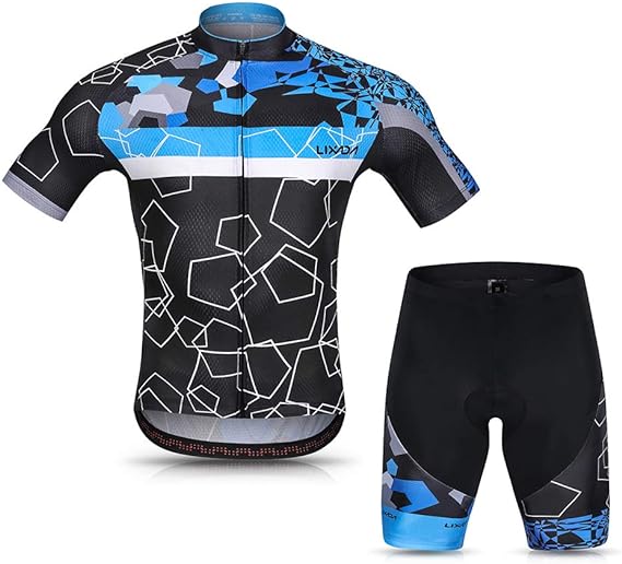 Lixada Men Cycling Jersey Set Breathable Quick-Dry Short Sleeve Biking Shirt and Gel Padded Shorts MTB Cycling Outfit Set ( Blue)