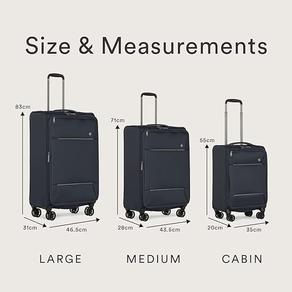 ANTLER - Set of 3 Suitcases - Brixham Luggage - Navy Cabin, Medium & Large Suitcase - Strenght Lightweight Suitcase for Travel & Holidays - Luggage with Expandable Zip, Pockets - TSA Approved Locks