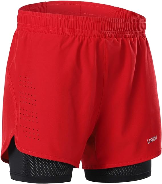 LIXADA Men's 2-in-1 Running Shorts Quick Drying Breathable Active Training Exercise Jogging Cycling Shorts