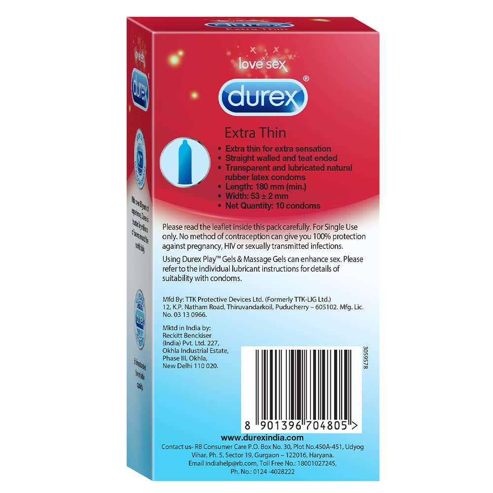 Durex Condoms, Extra Thin - 10 Count