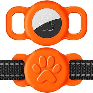 Joytale Airtag Dog Collar Holder [1 Pack] – Waterproof Full Silicone Protective Case for Apple Airtag – Anti-Lost Pet Tracker Holder Fits All Collar Widths – Includes Pink & Orange M