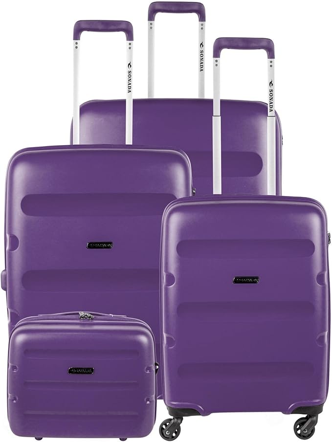 Sonada Unbreakable Luggage TSA Approved, ANTI Theft Double Zipper Suitcase for Travel, 4 Double Wheel (Set of 4, Acai Purple)