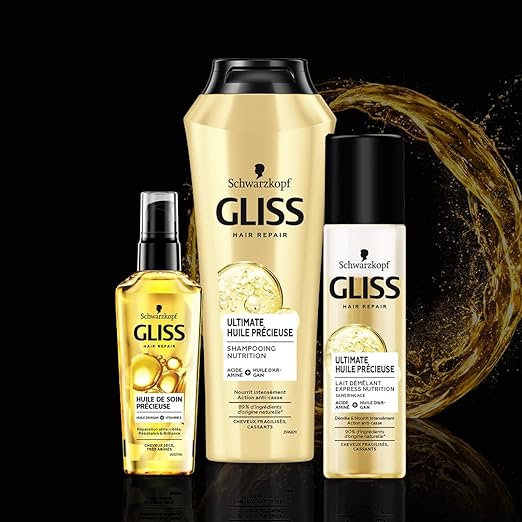 Schwarzkopf - Gliss - Shampoo with precious nourishing oil - Dry/very damaged hair - Anti-breakage effect - 89% ingredients of natural origin - 250ml bottle