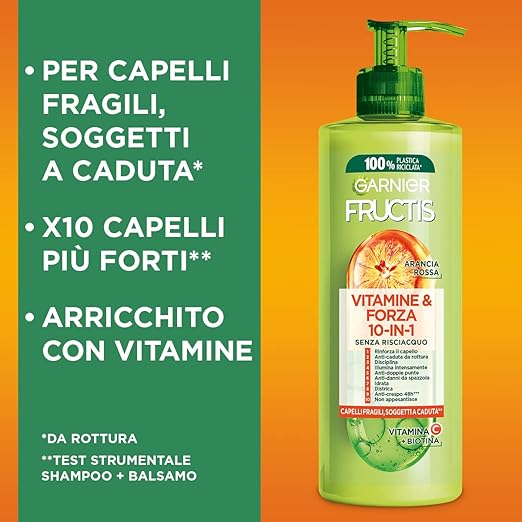 Garnier Fructis Vitamins & Forza Routine Set with Shampoo, Balm, 10-in-1 Treatment and Anti-Fall Serum, for Smooth Hair and Breakage, Ruched Formula with Vitamins 400ml