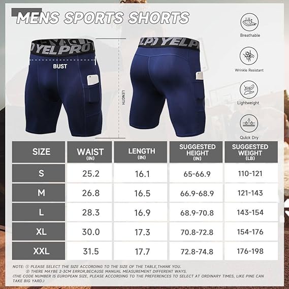 Compression Shorts Men with Pocket Spandex Sport Shorts Athletic Workout Running Performance Baselayer Underwear