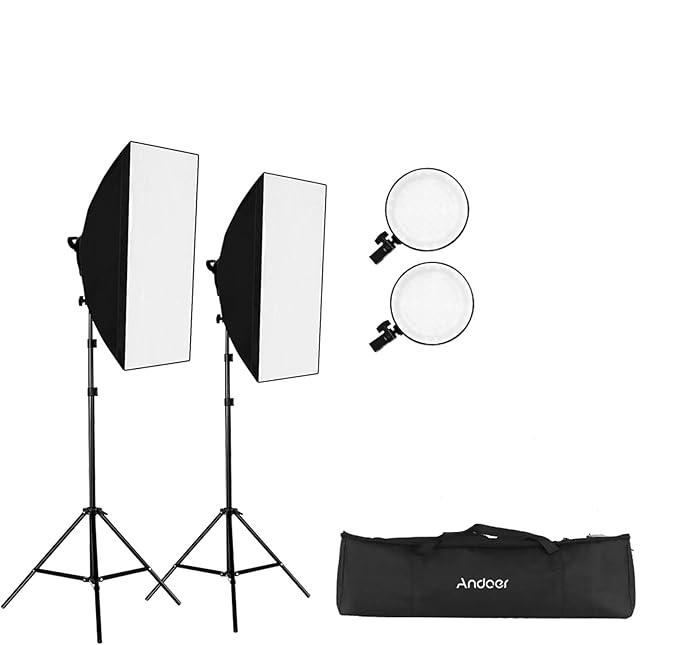 Andoer Studio Photography Video Softbox LED Light Kit Including 20 * 28 Inches Softboxes 45W Bi-color Temperature 2700K/5500K Dimmable LED Lights 2 Meters Light Stands Carry Bag, 2 Packs