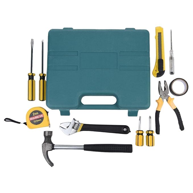 12 in 1 Home Tool Kit Set, Electrical Repair Tool Storage Kit Set for Emergency Uses, Screwdriver, Hammer, Measuring Tape, Wrenches, Cutter and Pliers All Kit Set & Accessories