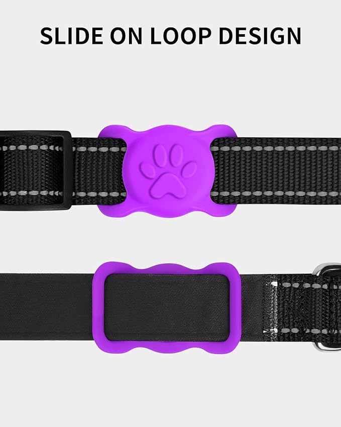 Dynmeow Airtag Dog & Cat Collar Holder – Anti-Lost Silicone Holder for 3/8" & 5/8" Collars, Purple, Size S (1 Pack)