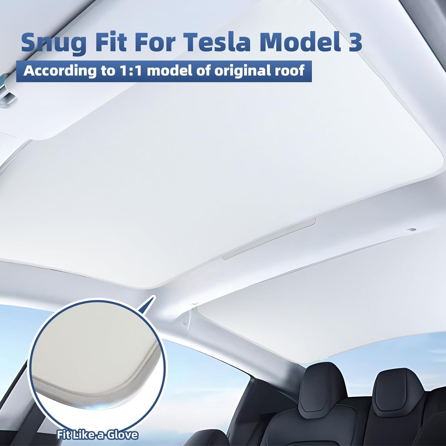 GOGOBAO 2024 Newest Sunshade Roof for Tesla Model 3 2024 No-Sag Design Roof Sun Shade for Tesla Model 3 Accessories 2024 (White)