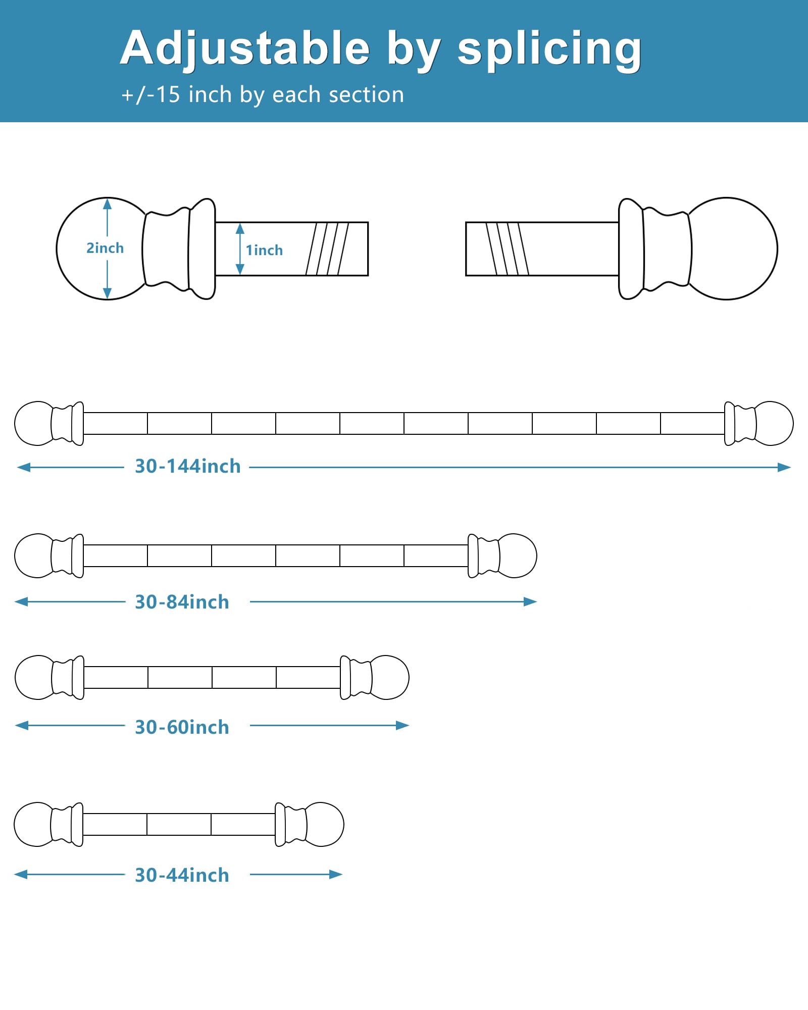 HOSKO White Curtain Rod for Window size 76 - 213 cm (White）