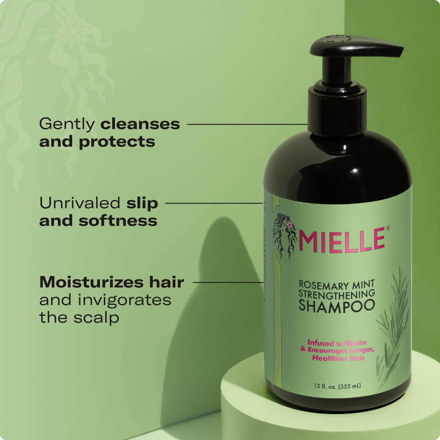 Mielle Organics Rosemary Mint Strengthening Shampoo Infused with Biotin, Cleanses and Helps Strengthen Weak and Brittle Hair 355 ML