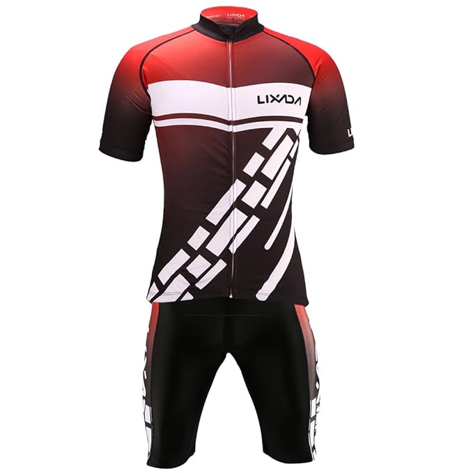 Lixada Men's Cycling Clothes Set Quick Dry Short SleeveJersey Shirt Tops 3D Cushion Padded Riding Bib Shorts Tights Pants