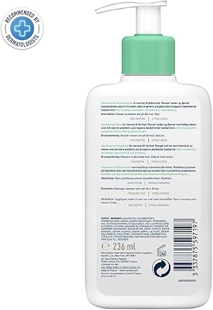 CeraVe Foaming Cleanser Normal to Oily Skin with Hyaluronic Acid, Niacinamide and Ceramides| Fragrance Free|236ML