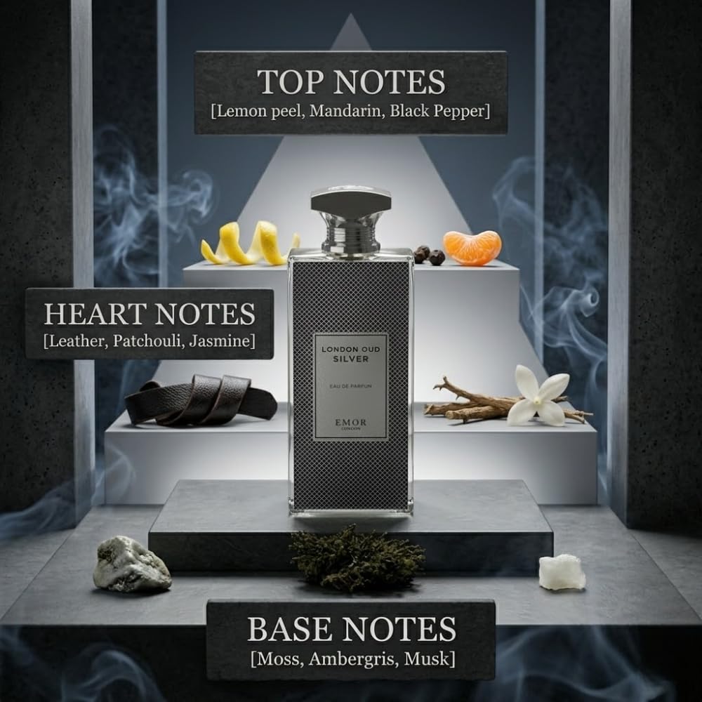 Emor Eau de Parfum Oud Silver from London 125ml – Long-Lasting Woody Leather Fragrance for Men