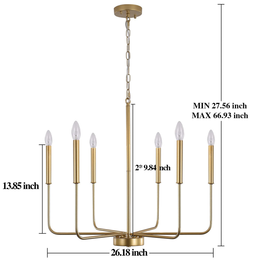 ETONIMERR Gold Chandelier Light Fixtures Ceiling Hanging Modern Farmhouse Chandelier for Dining Room, Candle Gold Pendant Light for Kitchen Island Living Room Foyer Bedroom