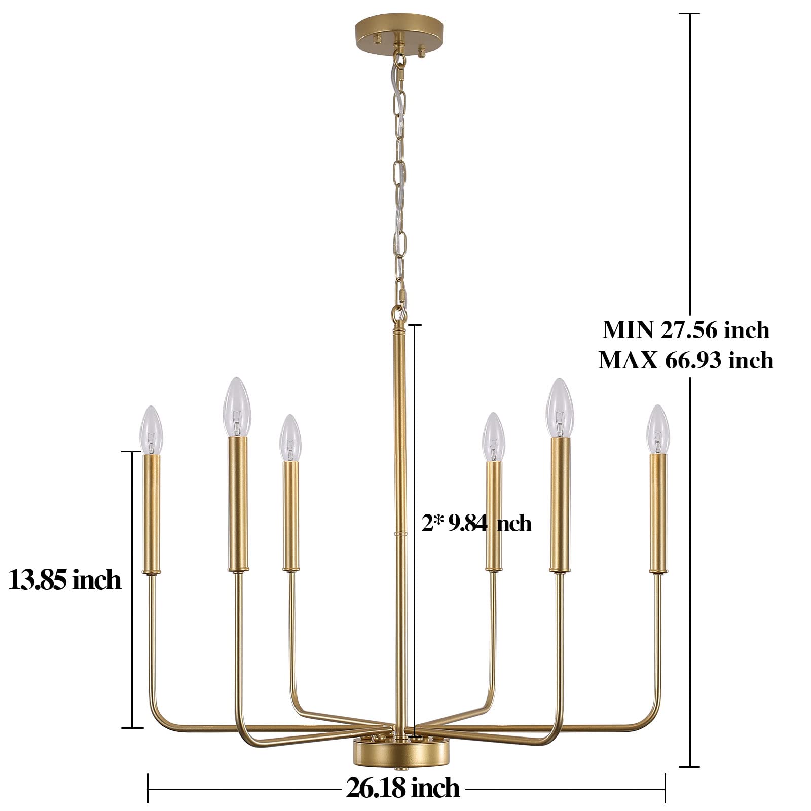 ETONIMERR Gold Chandelier Light Fixtures Ceiling Hanging Modern Farmhouse Chandelier for Dining Room, Candle Gold Pendant Light for Kitchen Island Living Room Foyer Bedroom