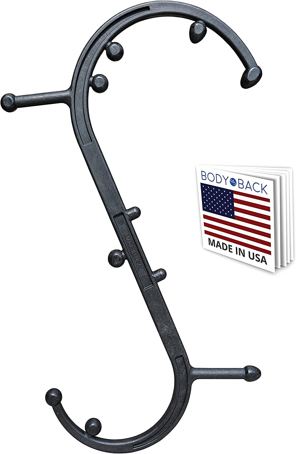 Body Back Buddy Classic - أداة تدليك نقاط الزناد، جهاز تدليك محمول للرقبة والظهر، جهاز تدليك ذاتي يدوي، عصا تدليك، مزيل عقد العضلات مع تعليمات (أسود رخامي)