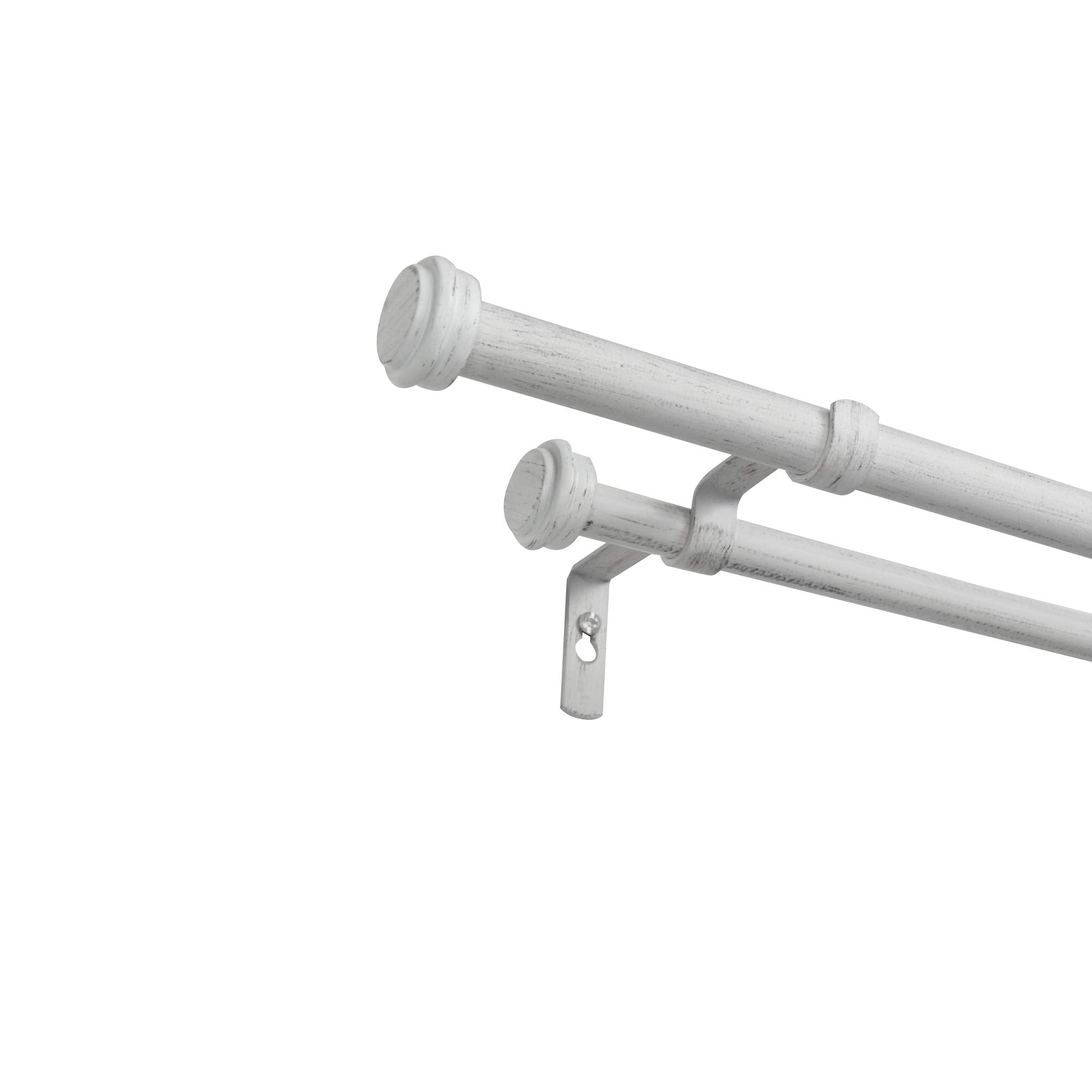 Exclusive Home Curtains ER1025-06 3672 Topper Double Curtain Rod and Finial Set, 36"-72", Distressed White