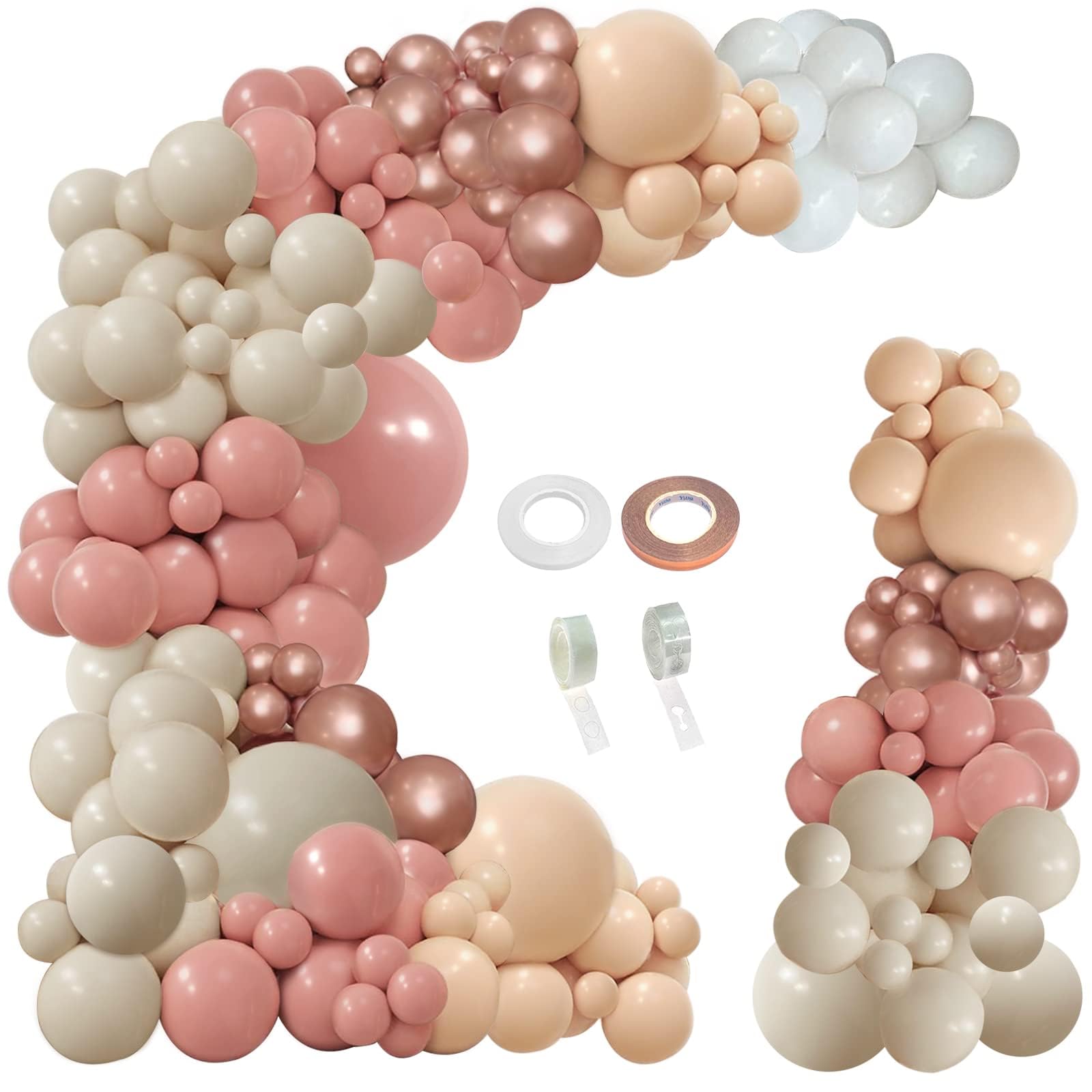 PERPAOL 154pcs Dusty Rose Pink Blush Balloons Garland Arch Kit Boho Nude Cream Peach Retro Pink for Bridal Shower Garden Tea Party Birthday Wedding Decorations