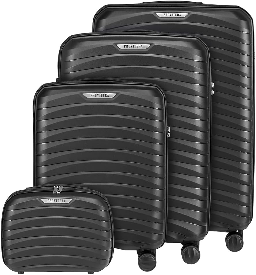 Set of 4 Hard Suitcases with Ultra Shock Resistant Polypropylene Beauty Case, Telescopic Handle Trolley and Easy Roll Wheels, Reinforced Code Lock and Modern Design, Black, 78 × 52,5 × 29,5