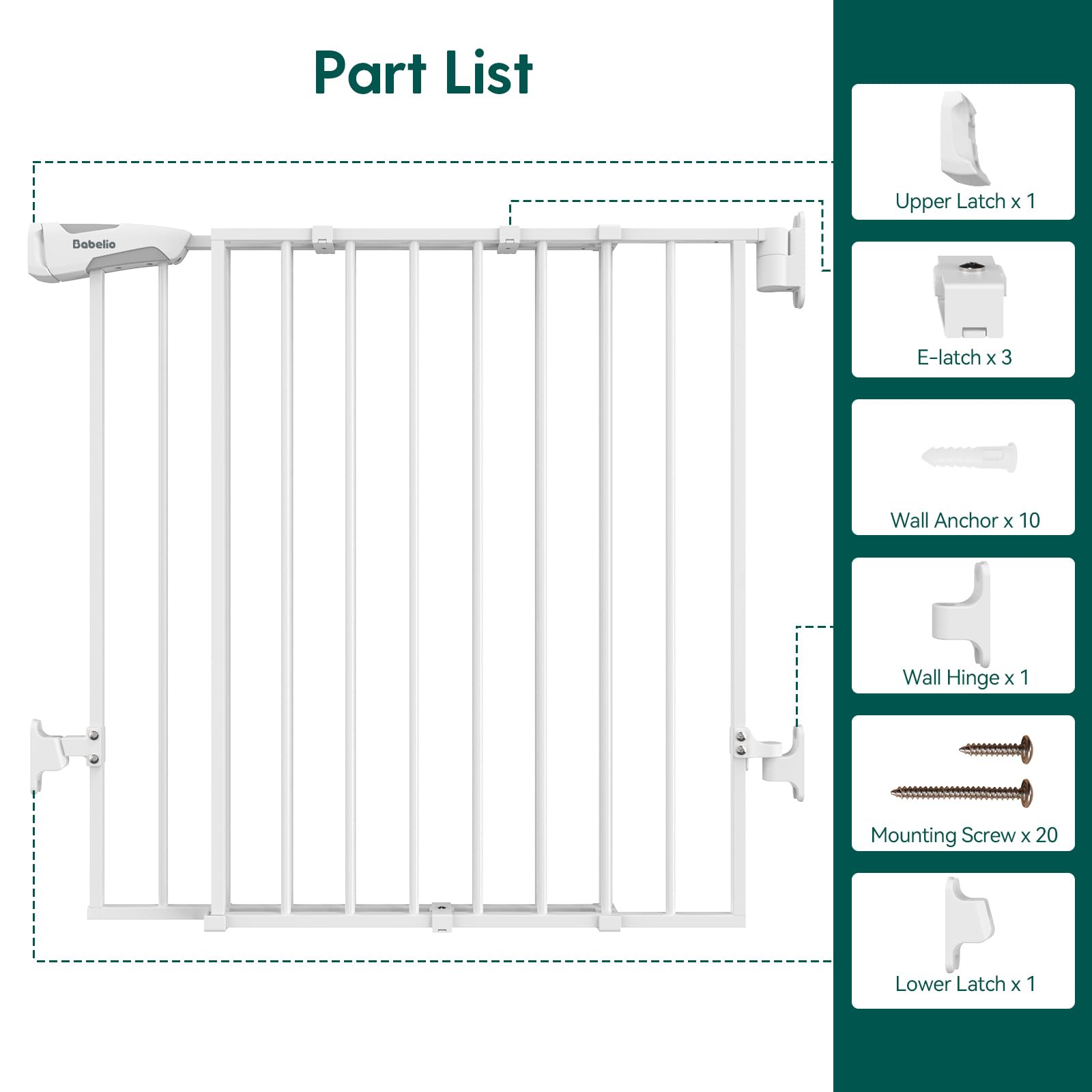 Babelio 66x109 cm No Bottom Bar Baby Gate for Babies, Elders and Pets(White)